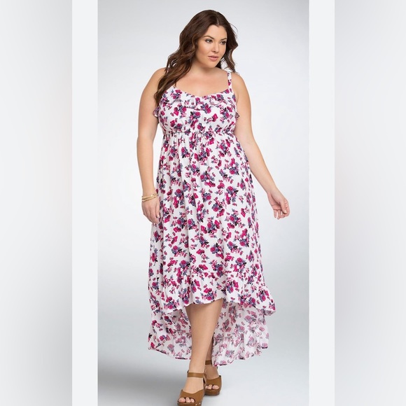 torrid Dresses & Skirts - TORRID White Floral Ruffle Challis High Low Maxi Dress